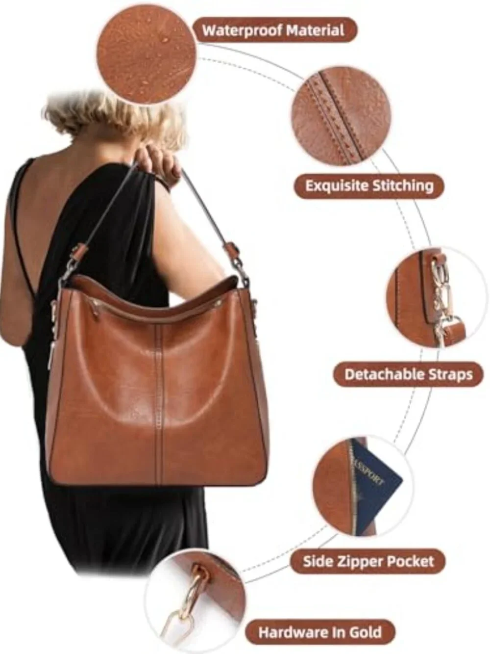 3pc Crossbody Bag Set Large Faux Leather Purse Shoulder Tote Wallet Set